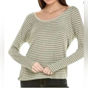 CABI XS green striped woman long sleeve game tee #4375 casual minimalist